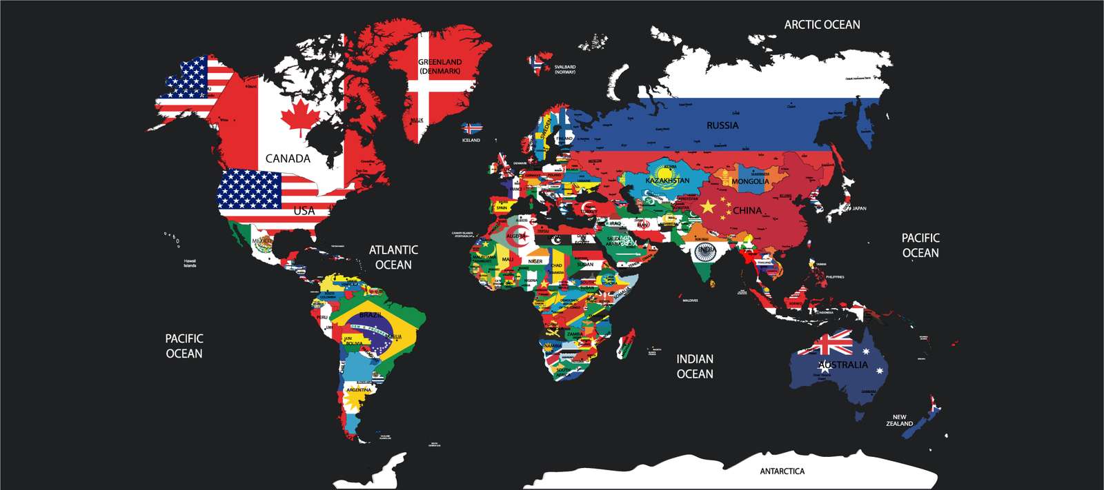 Mapa świata z flagami puzzle online
