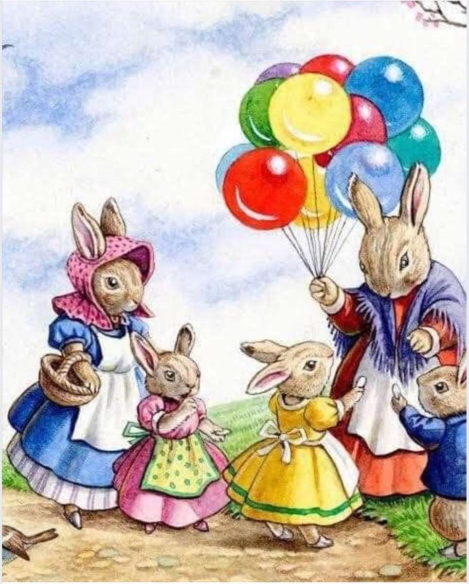 Króliczki, balony i dzieci. puzzle online