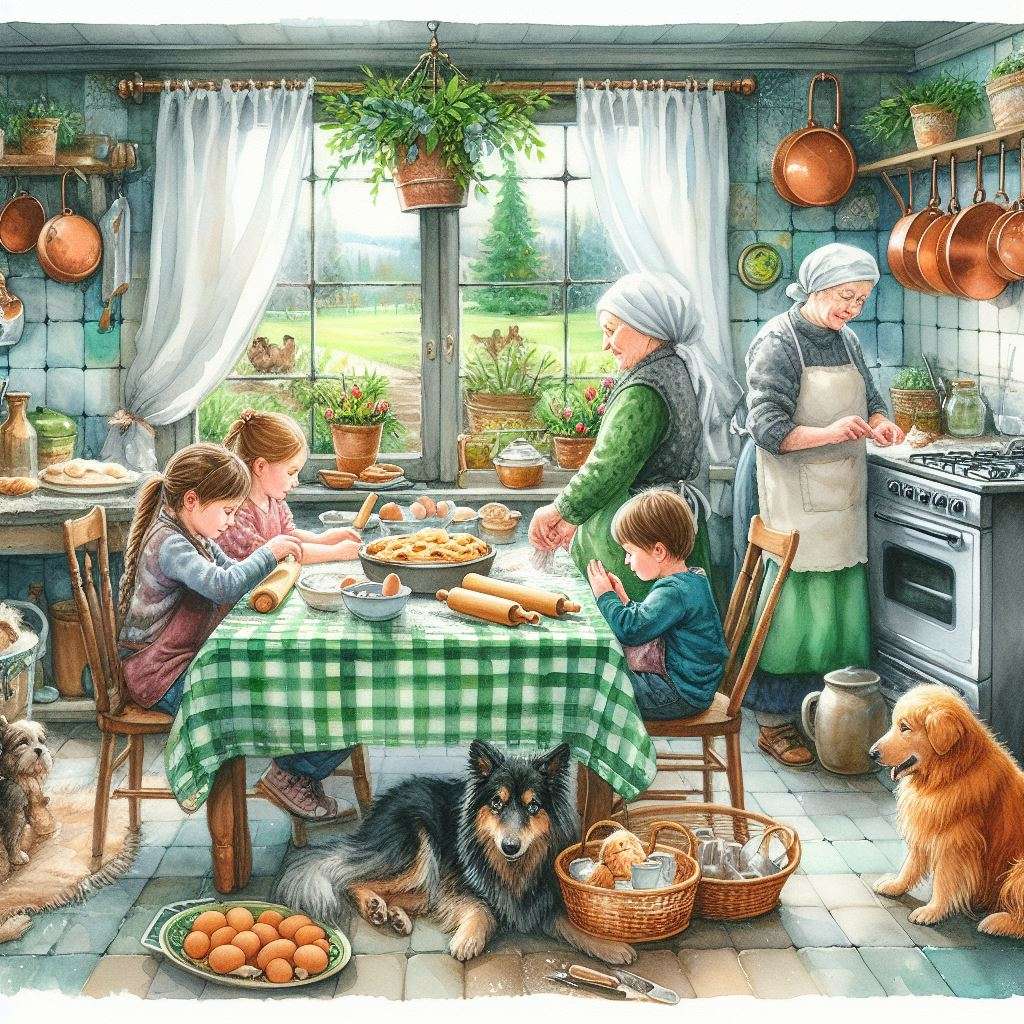 Scena w kuchni z rodziną puzzle online