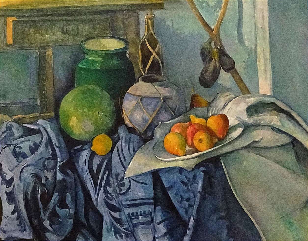 Martwa natura ze słoikiem imbiru i bakłażanami, Cézann puzzle online