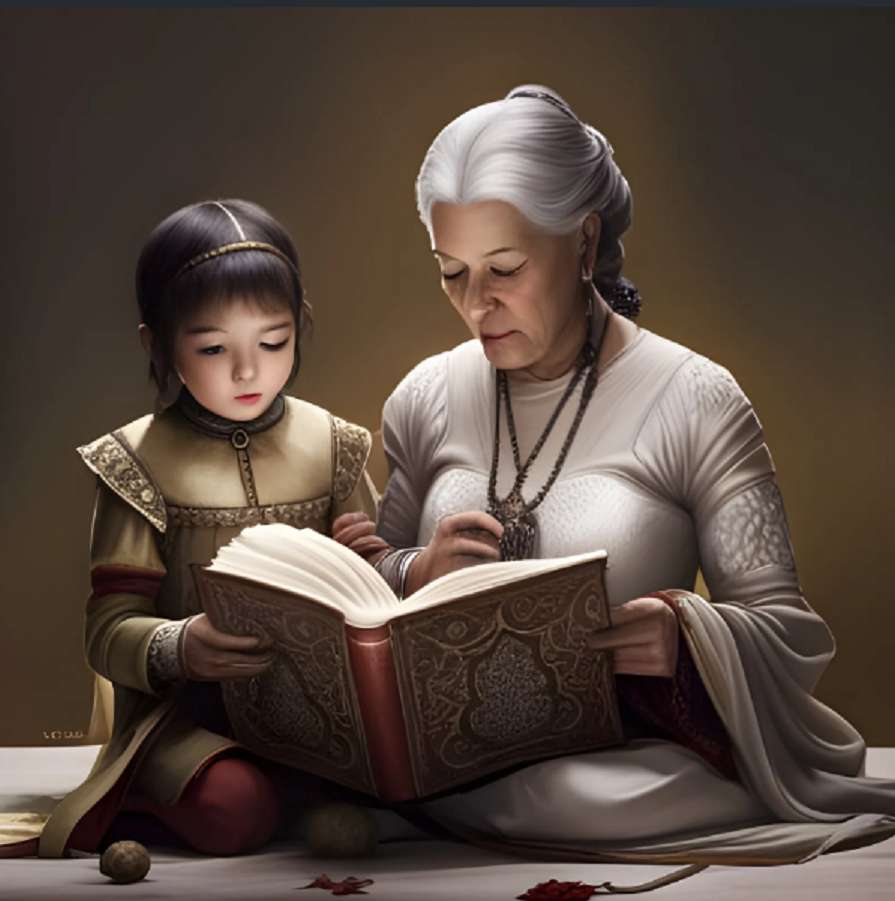 Babcia czyta książkę swojej wnuczce puzzle online