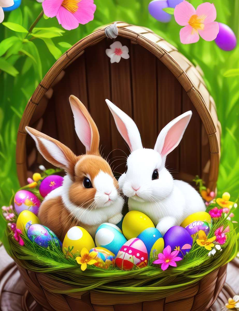 Wielkanoc z króliczkami i męskimi jajkami puzzle online