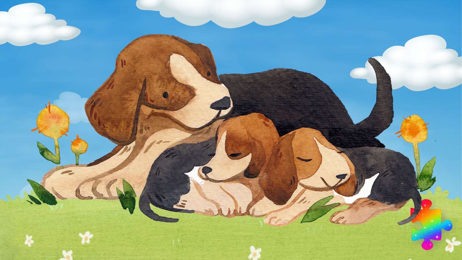 Słodka rodzina Beagle puzzle online