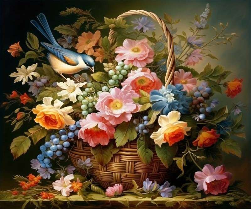 barokowy kosz kwiatów puzzle online