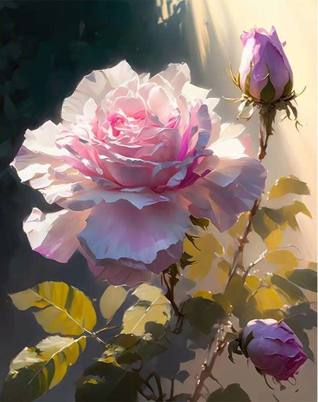 kwitnąca róża w światłocieniu puzzle online