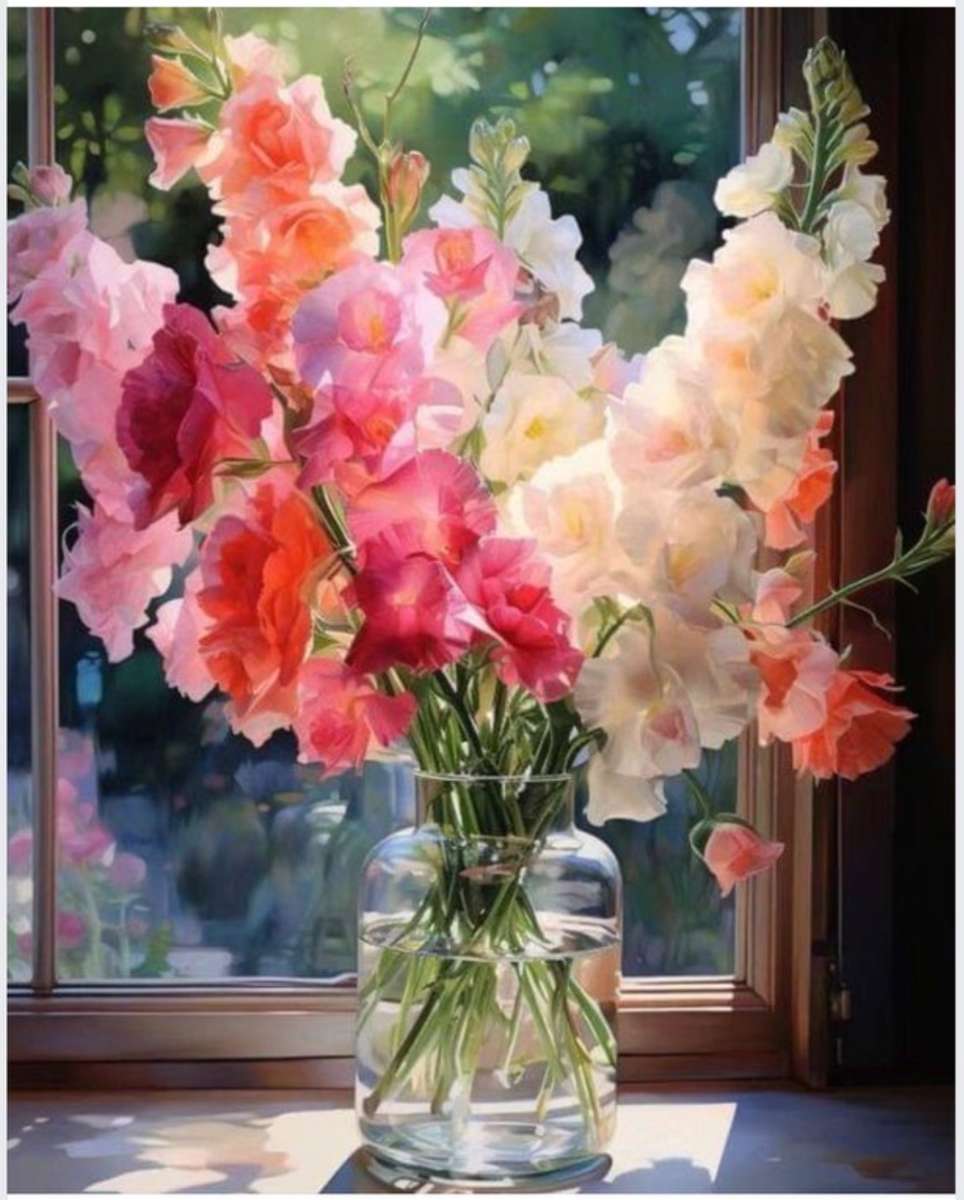 Piękne kwiaty w szklanym wazonie puzzle online