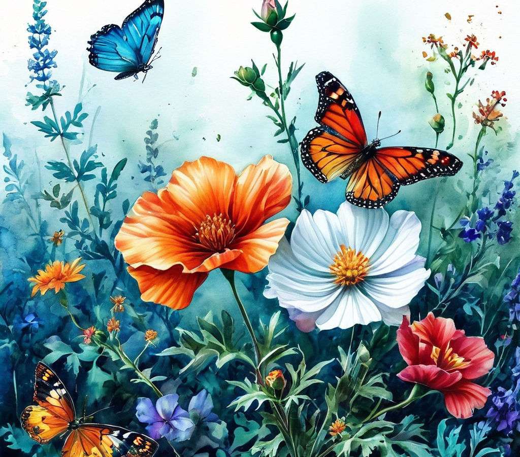 Piękne kwiaty i motyle puzzle online