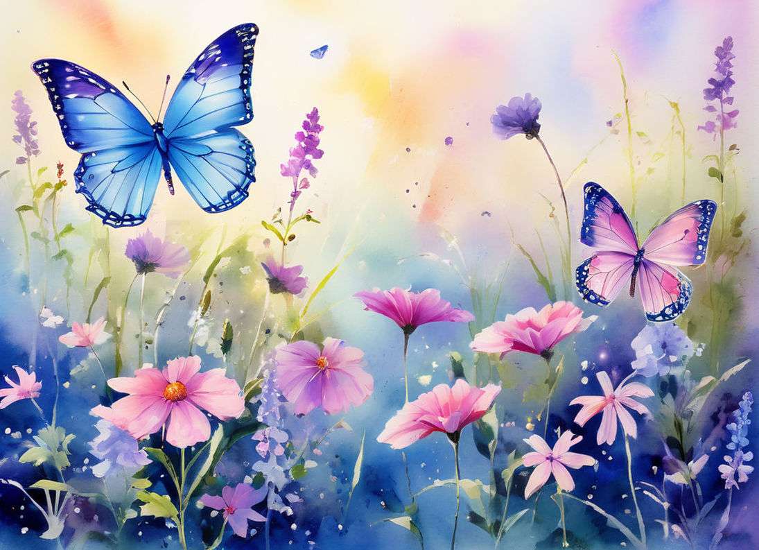 Piękne niebieskie motyle puzzle online