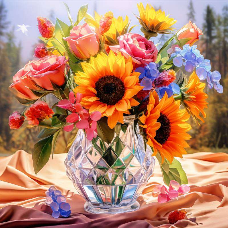 kwiaty w kryształowym wazonie puzzle online