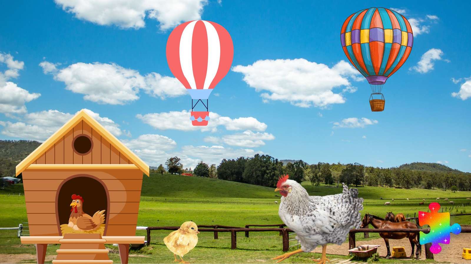 Kurczaki na farmie puzzle online