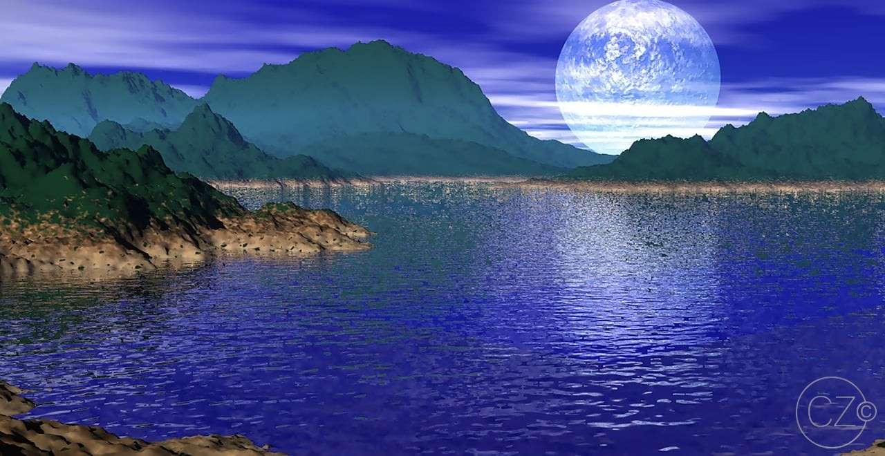 Ocean, światło księżyca, wyspa puzzle online