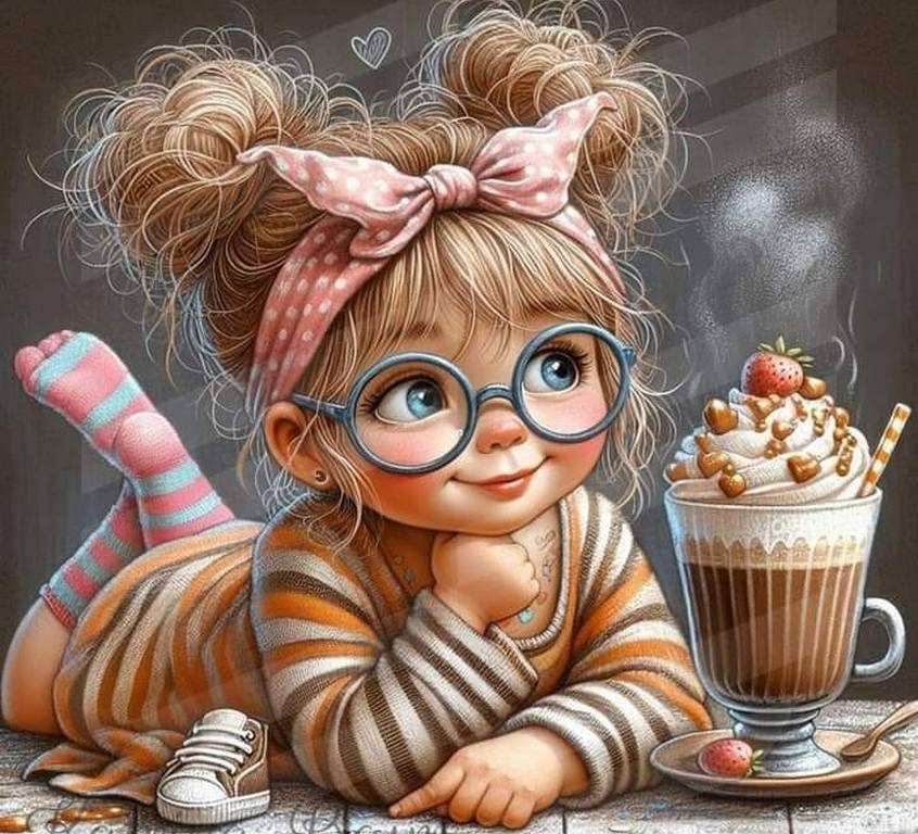 Mała dziewczynka i cappuccino puzzle online