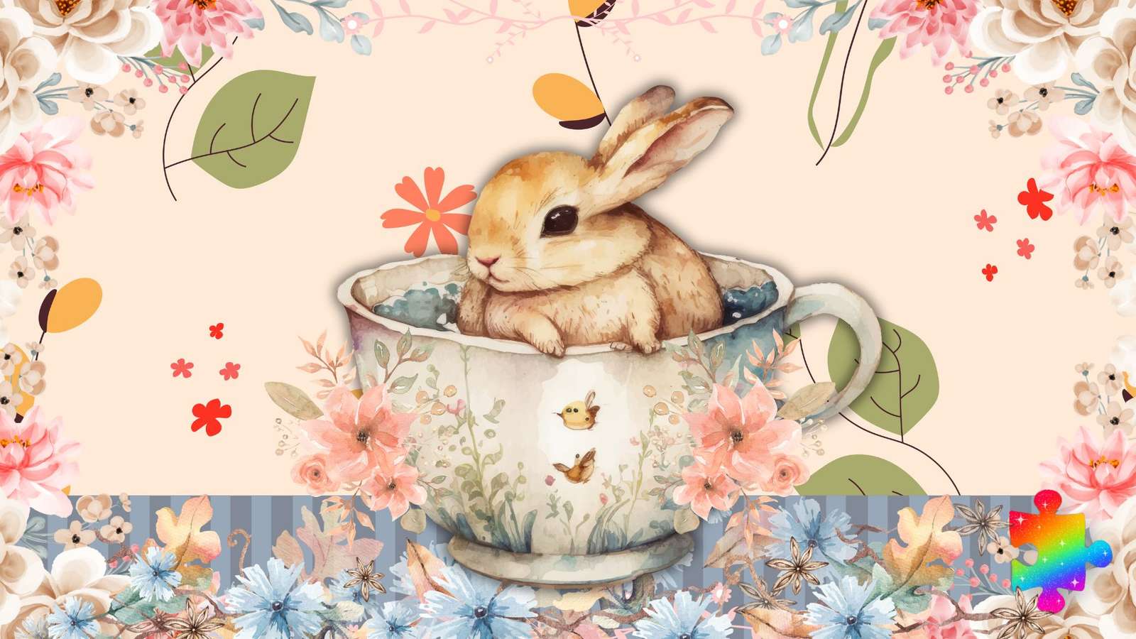Słodki króliczek z filiżanką herbaty puzzle online