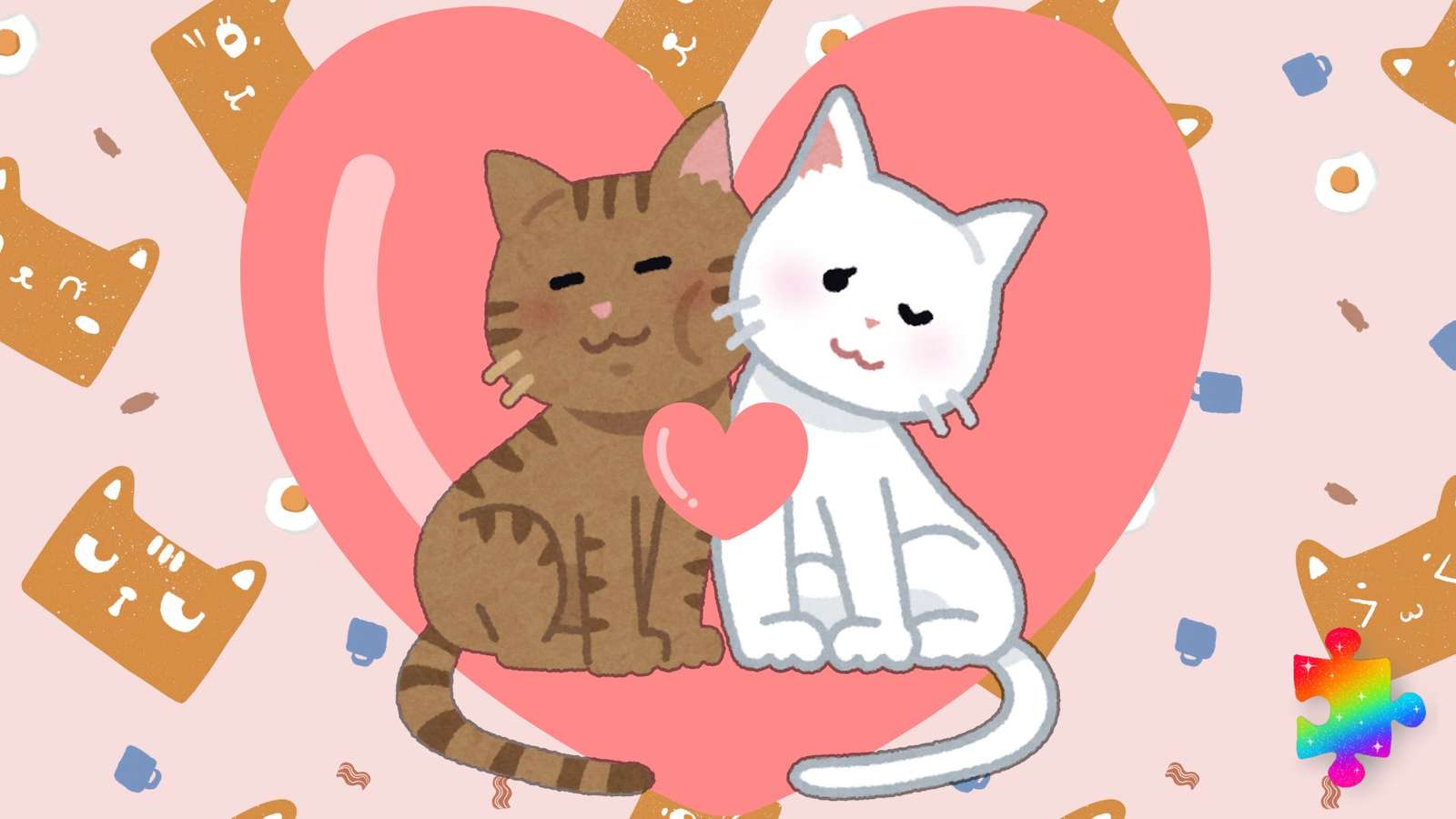 Śliczne kochające koty puzzle online
