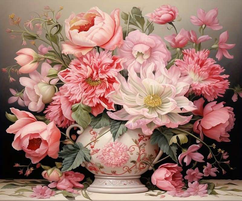 różowy bukiet - malarstwo puzzle online