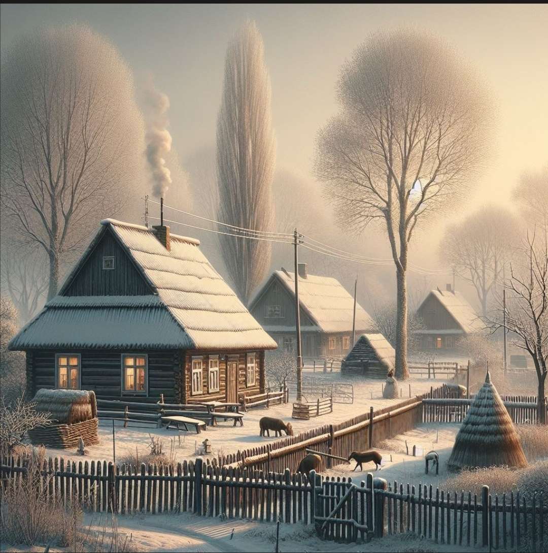 Zimowe wiejskie podwórko Al puzzle online