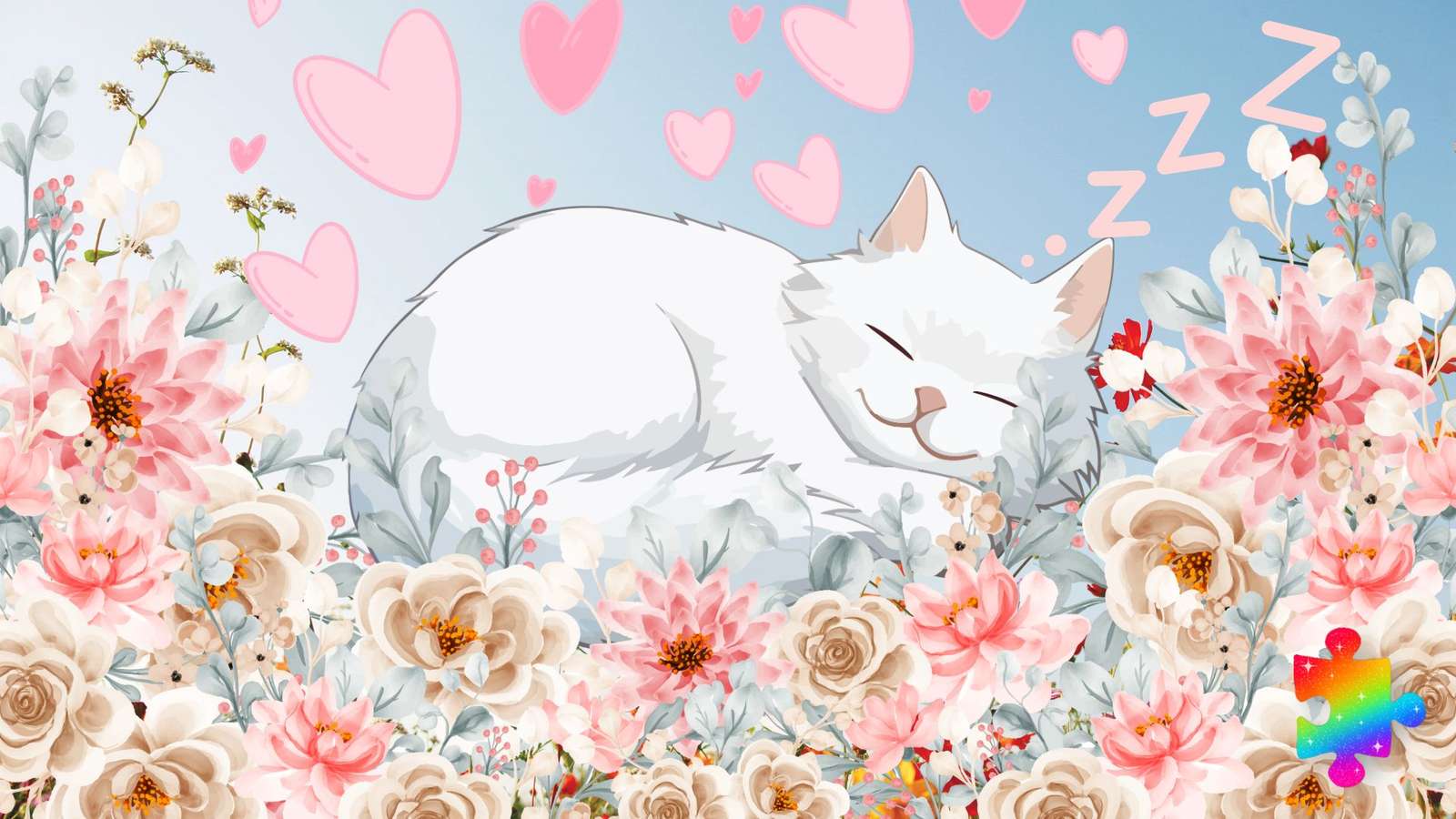Śpiący kotek-kwiat puzzle online