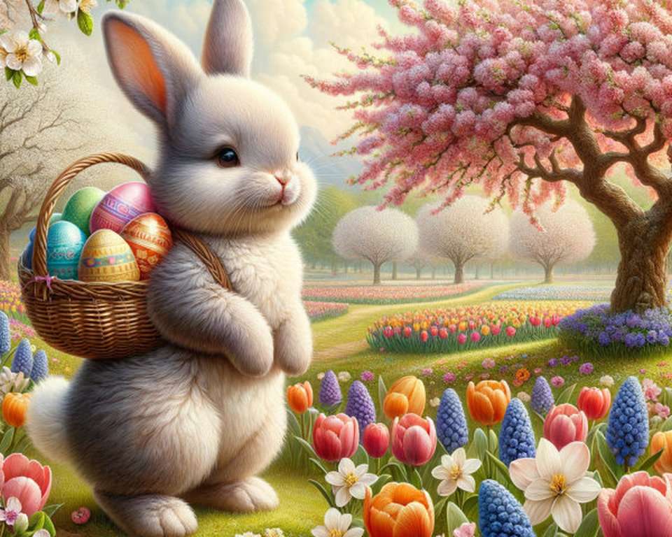 Wesołych Świąt Wielkanocnych z króliczkami i jajkami! puzzle online
