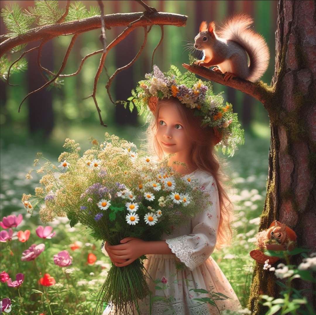 Dziewczynka z bukietem polnych kwiatów Al puzzle online
