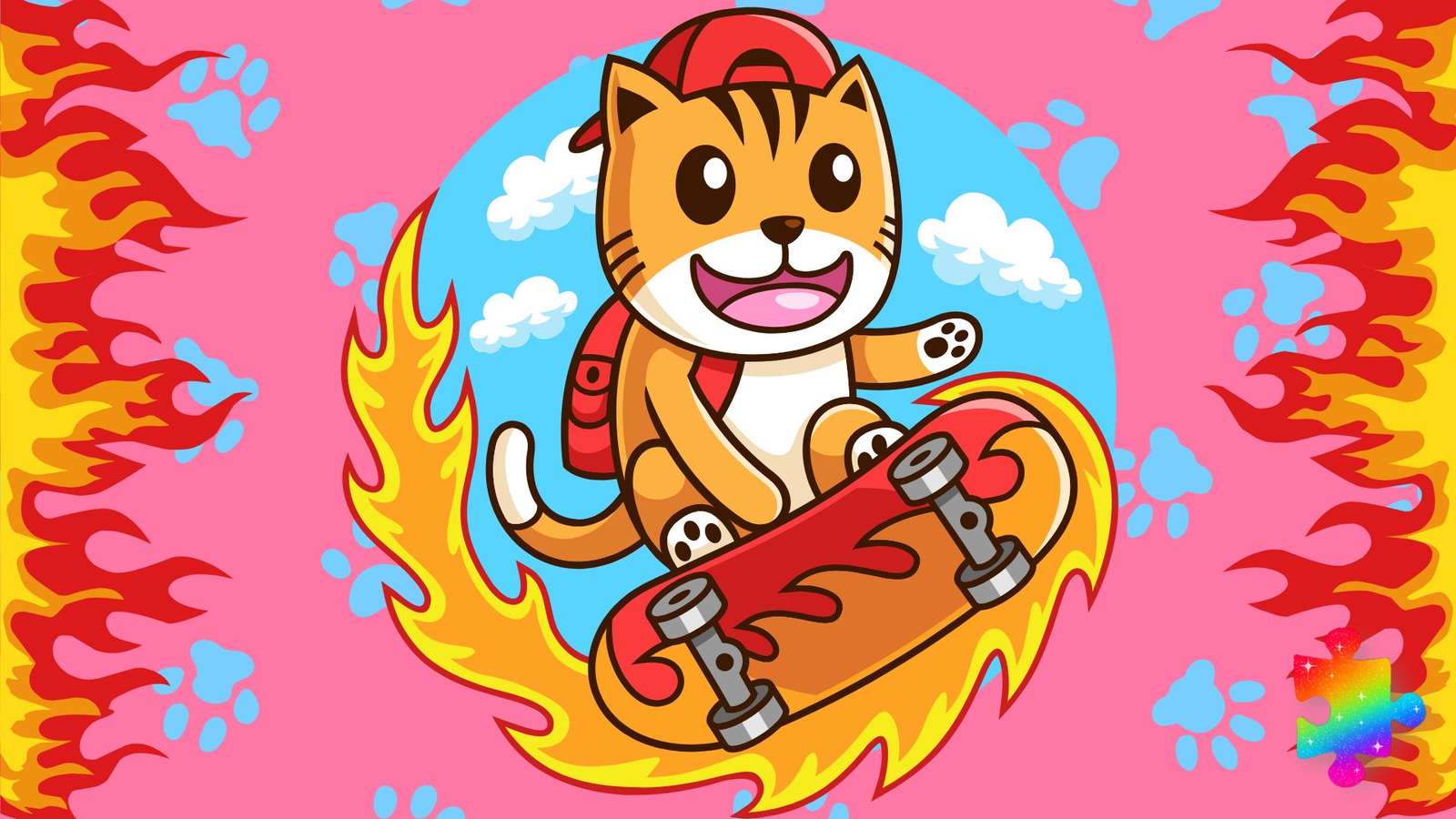 Fajny skateboardowy kot puzzle online