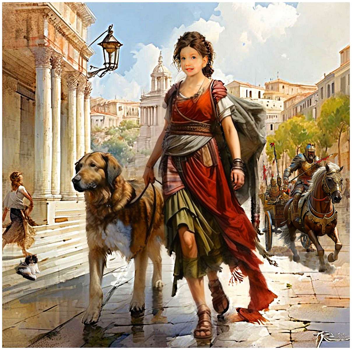 Canis strzeże swojej kochanki podczas spaceru po Rzymie. puzzle online