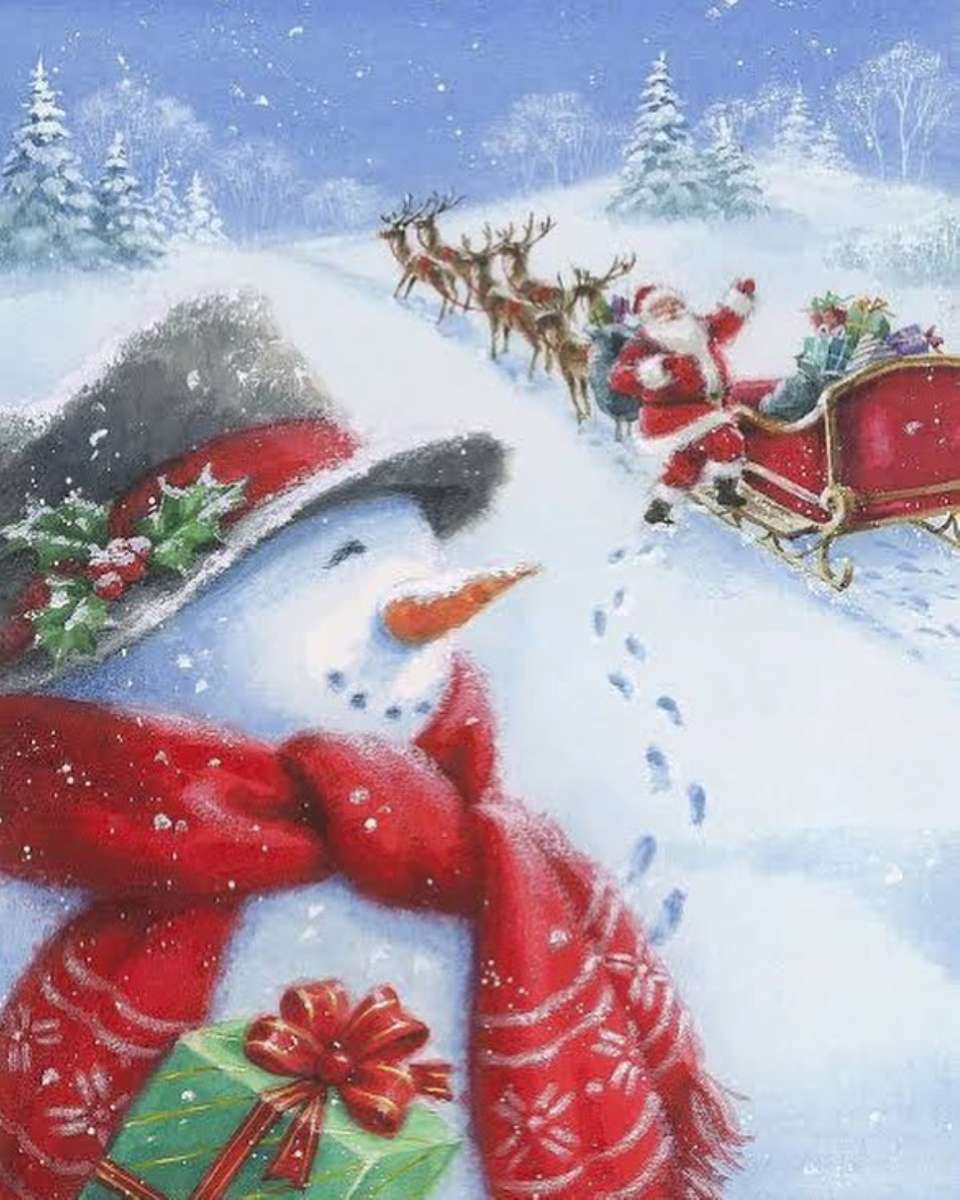 Święty Mikołaj dał swoje prezenty bałwanowi puzzle online