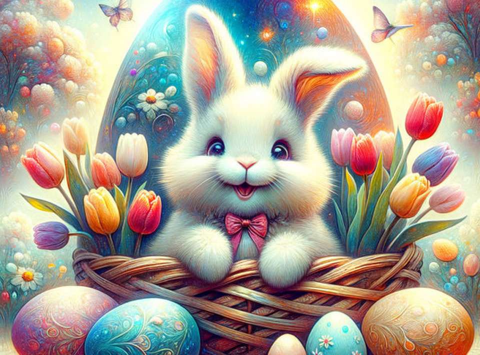 Uśmiechnięty Zając Wielkanocny puzzle online