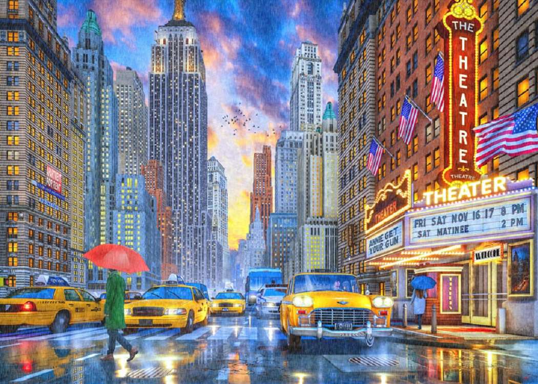 Deszczowa noc na Manhattanie - Nowy Jork puzzle online