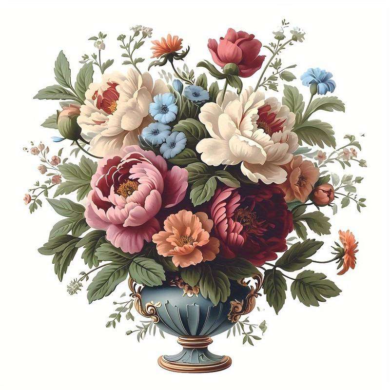 bukiet kwiatów niebieskiej wazie puzzle online