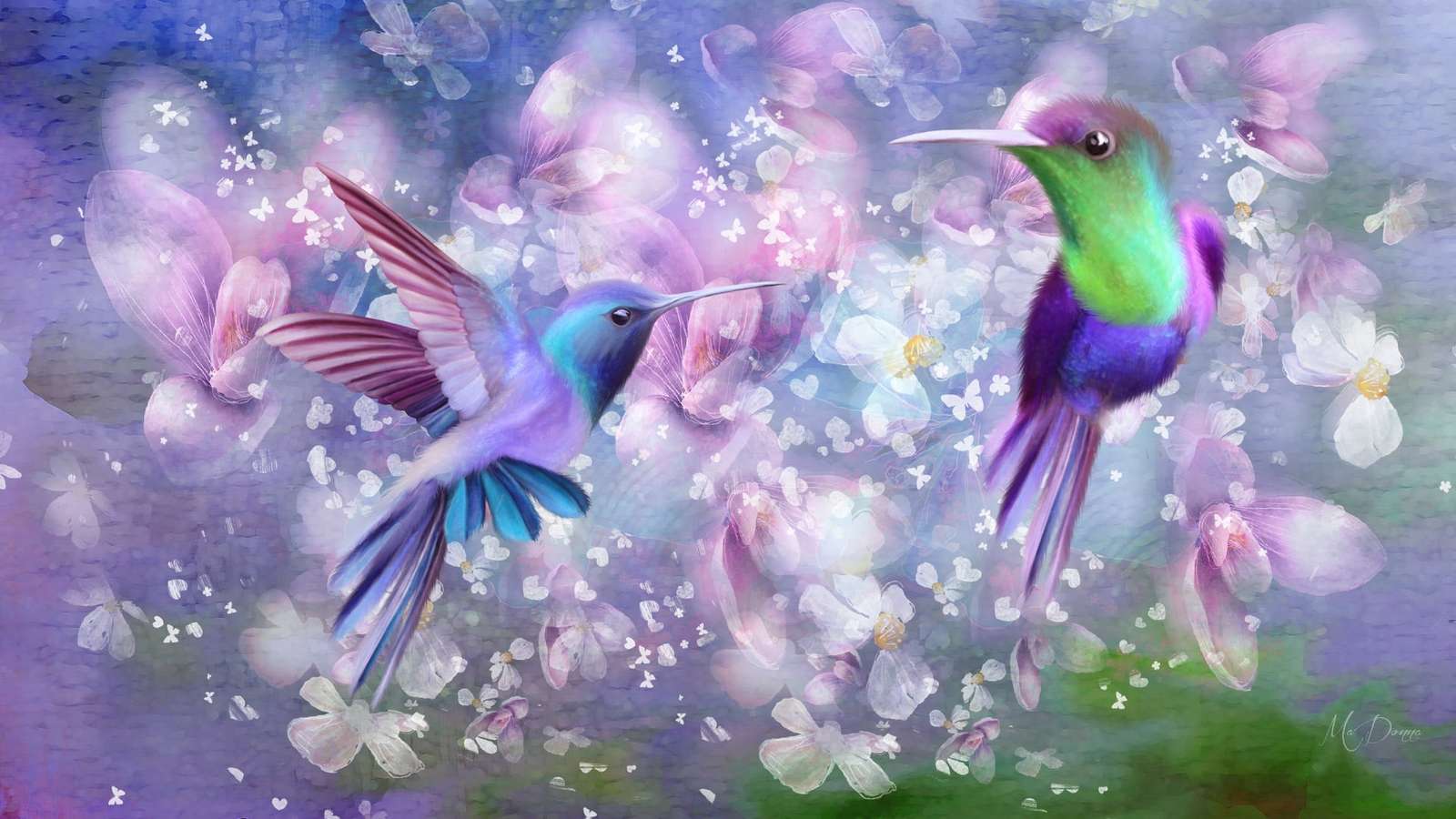 Kolibry wśród kwiatów - Colibris mignons puzzle online