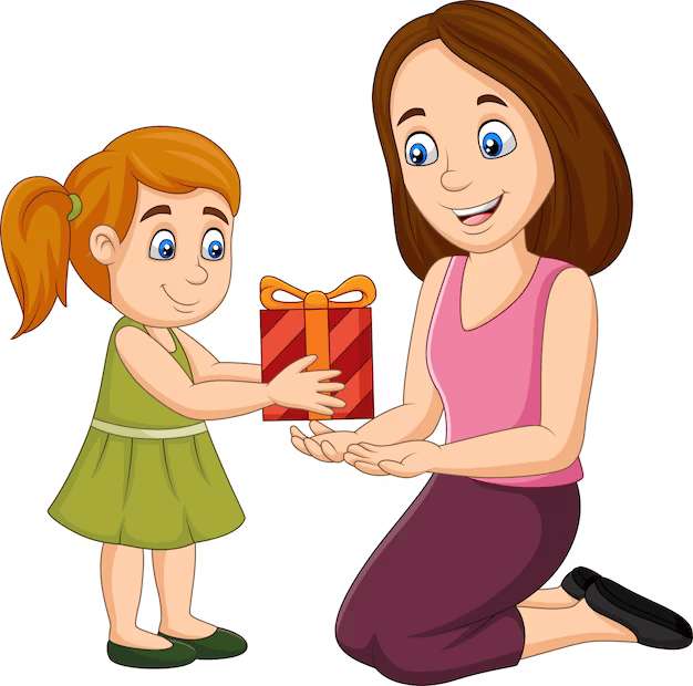 Mała dziewczynka daje prezent mamie puzzle online