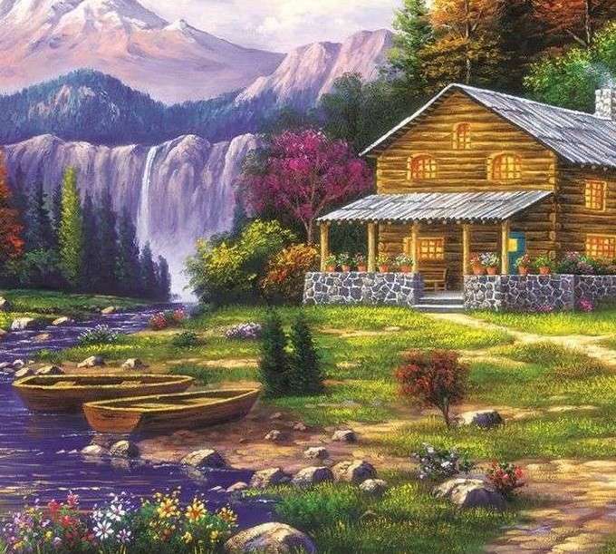 Drewniany dom w górach puzzle online