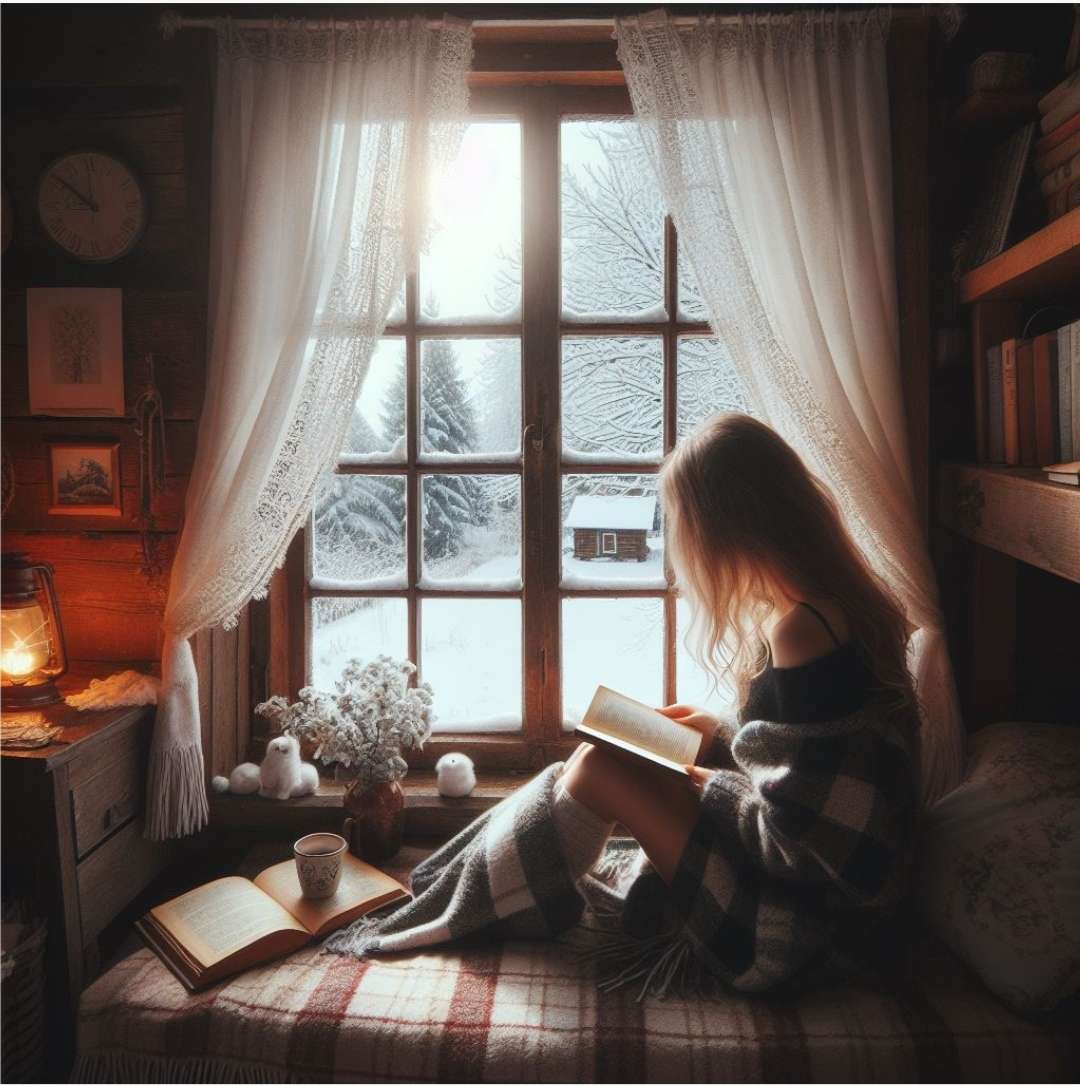 Dziewczyna czyta ksiązkę puzzle online