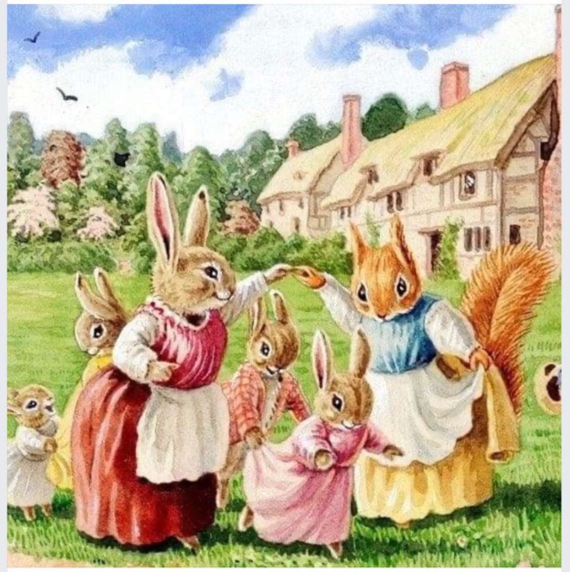 Króliki bawiące się ze swoimi króliczkami. puzzle online