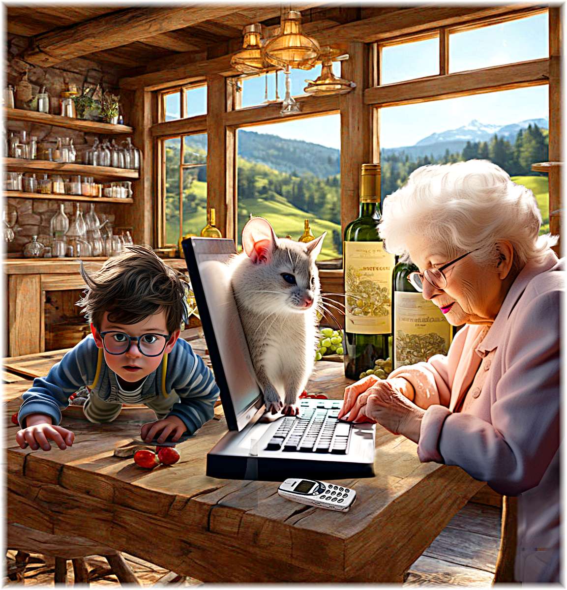 Babcia ma problemy ze swoim pierwszym ekranem dotykowym. puzzle online