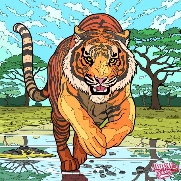 tygrys skaczący do jeziora puzzle online