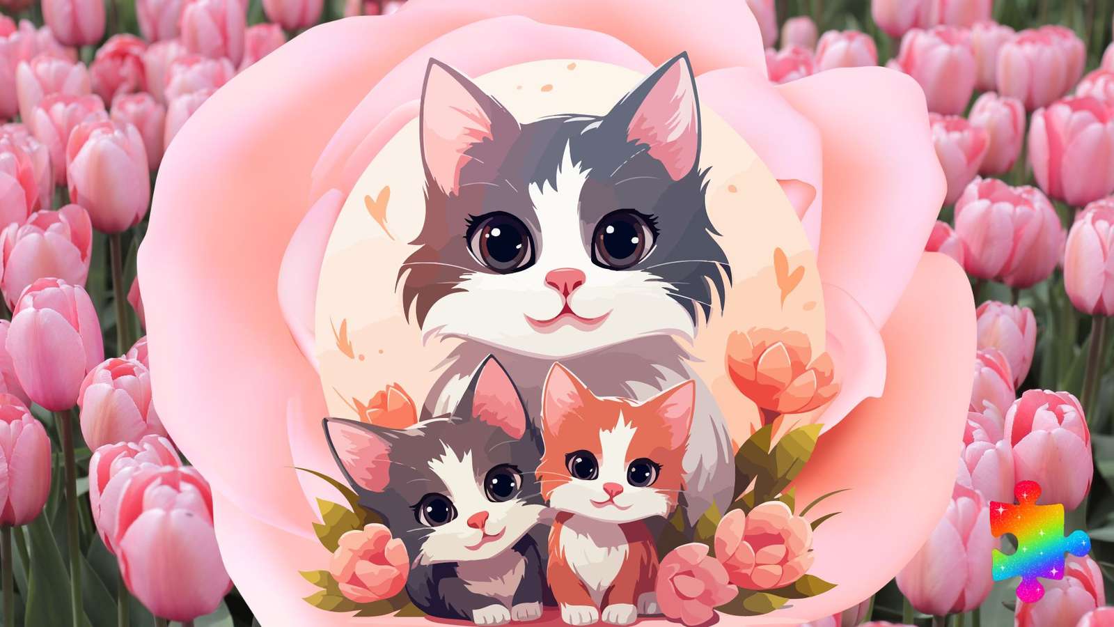 Różowe koty kwiatowe puzzle online