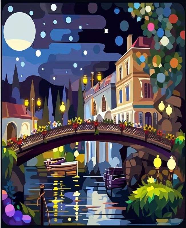miasto nocą - malarstwo puzzle online
