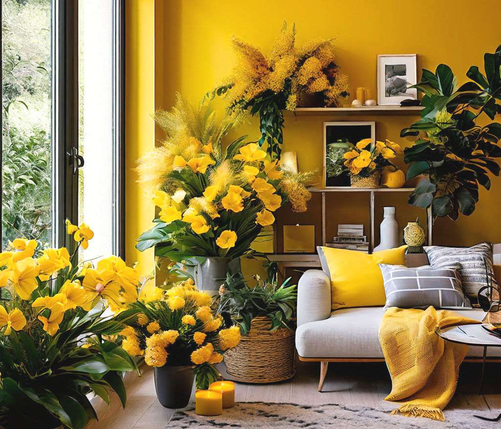 Pokój z żółtymi kwiatami puzzle online