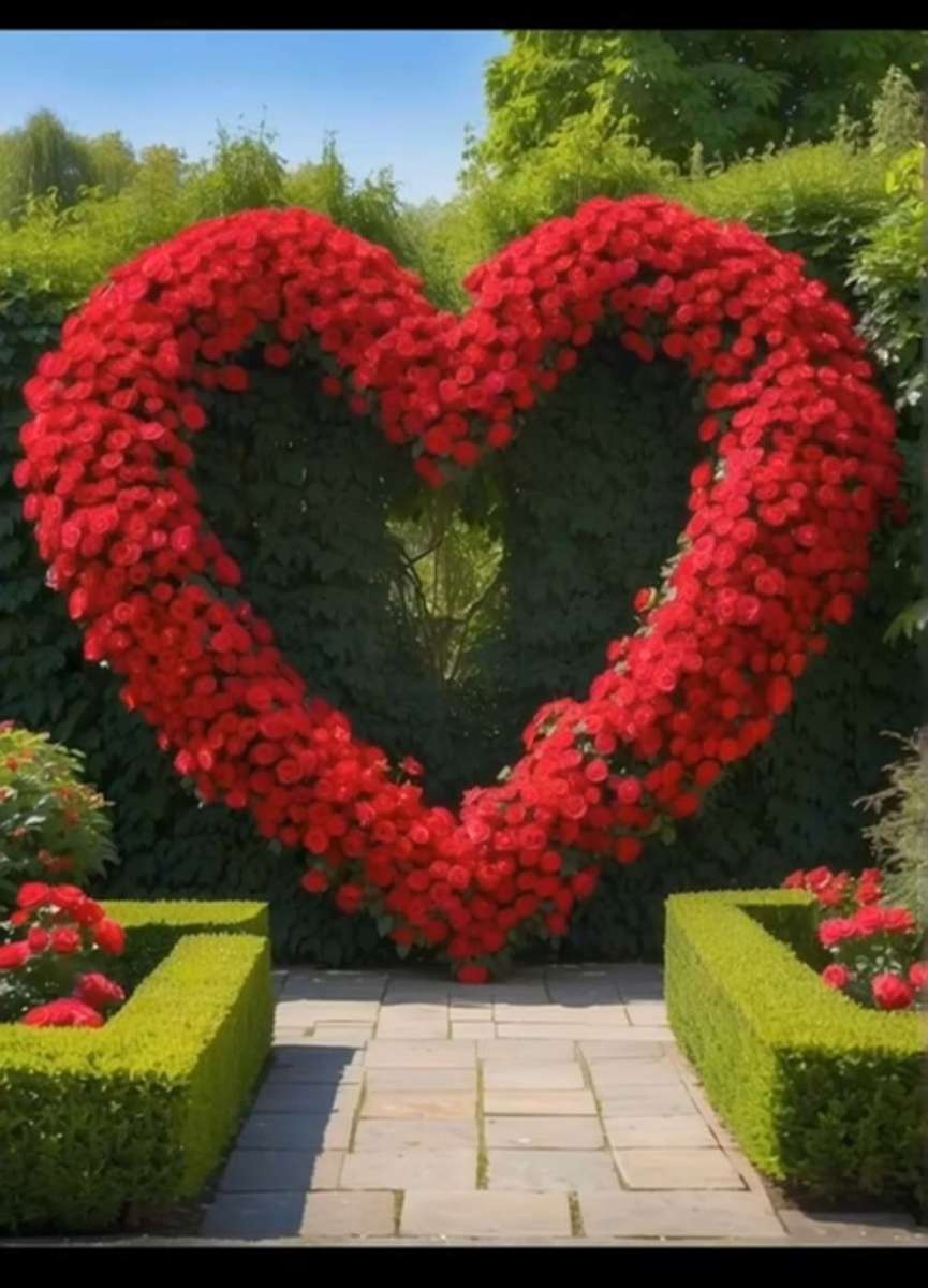 ozdobne serce z kwiatów puzzle online