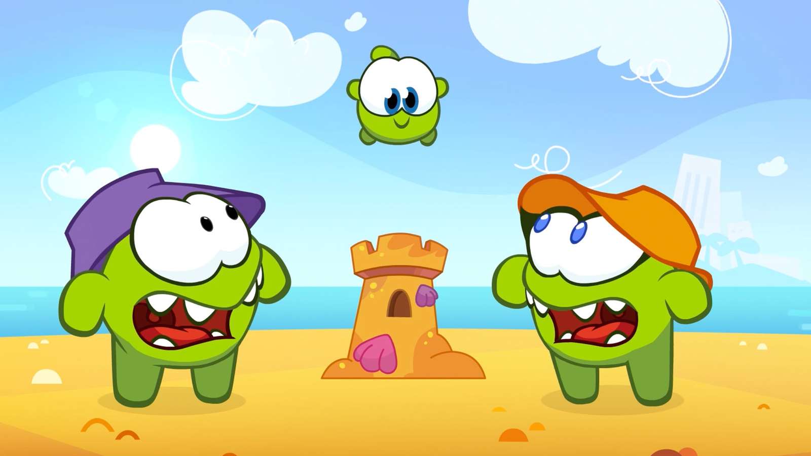 om nom na plaży puzzle online