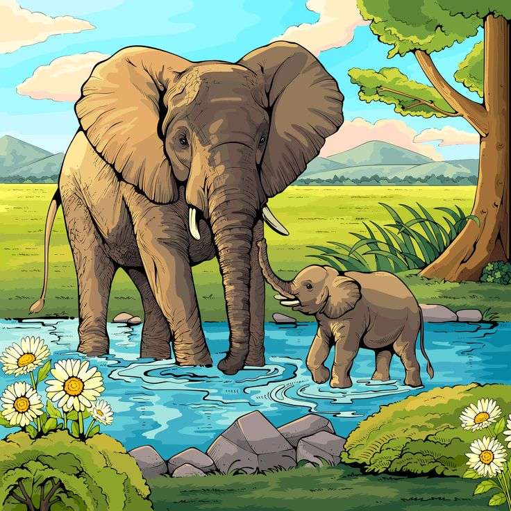 Matka z małym słoniem puzzle online