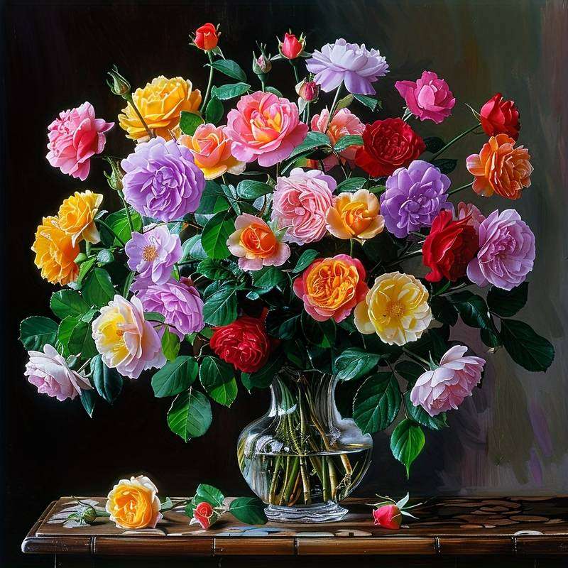 bukiet kolorowych kwiatów - malarstwo puzzle online
