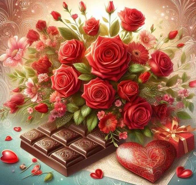 Róże z czekoladkami puzzle online
