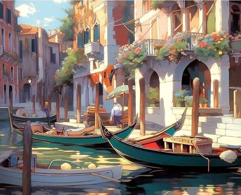 gondole u nabrzeży kanałów w Wenecji puzzle online