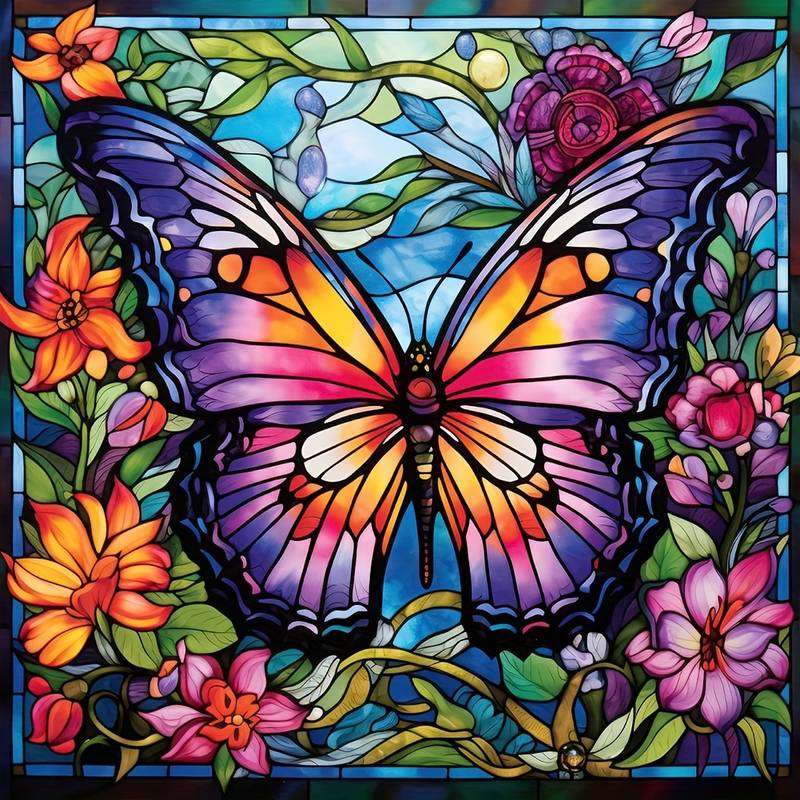 wielobarwny motyl - witraż puzzle online