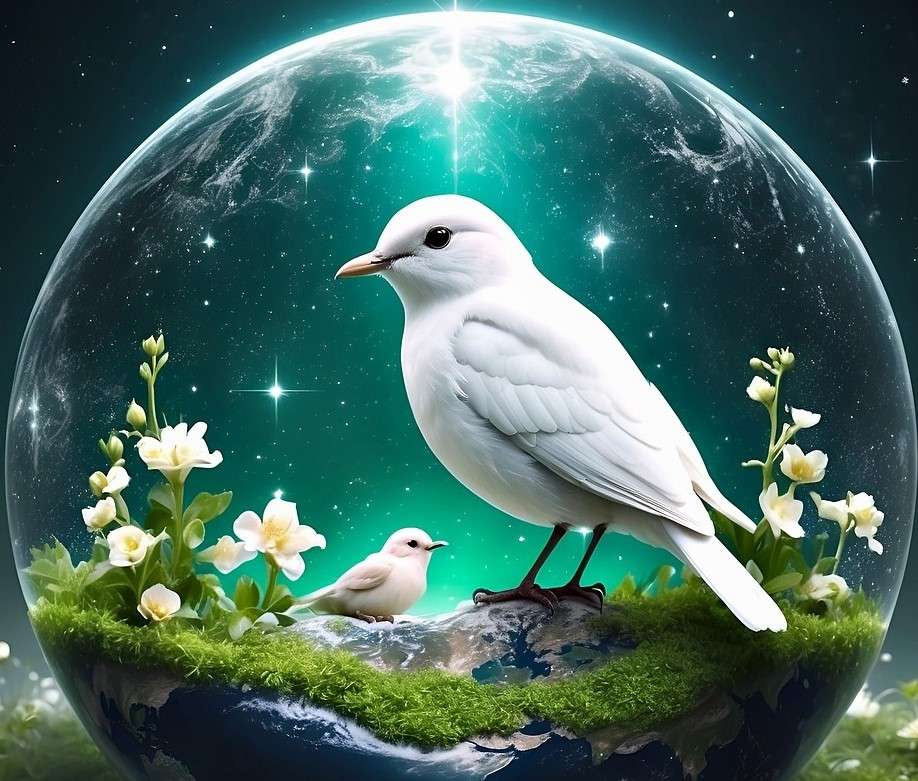 Dwa białe ptaszki w szklanej kuli puzzle online