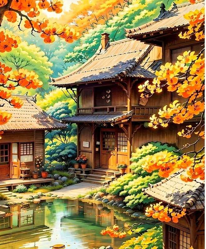 chińskie pagody jesienią puzzle online