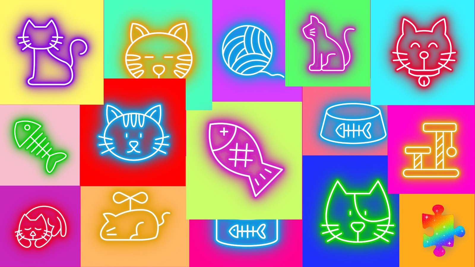 Neonowe kostki kotów puzzle online