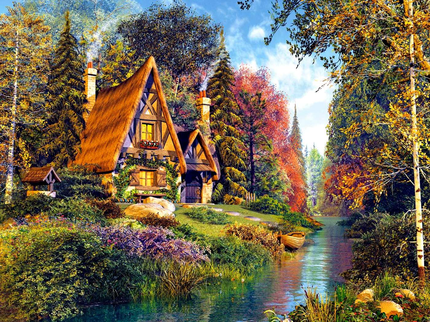 Dom nad kanałem w lesie puzzle online